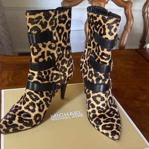 Michael Kors Black and Brown Leopard Heeled Boots